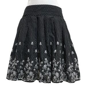Tracy Evans Vintage Black & White Polka Dot Embroidered Flowers A-Line Skirt